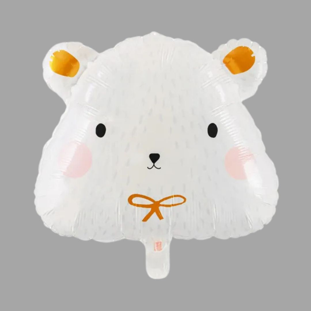 Globo Metálico Oso Polar 51x45 cm - Blanco con Detalles Dorados