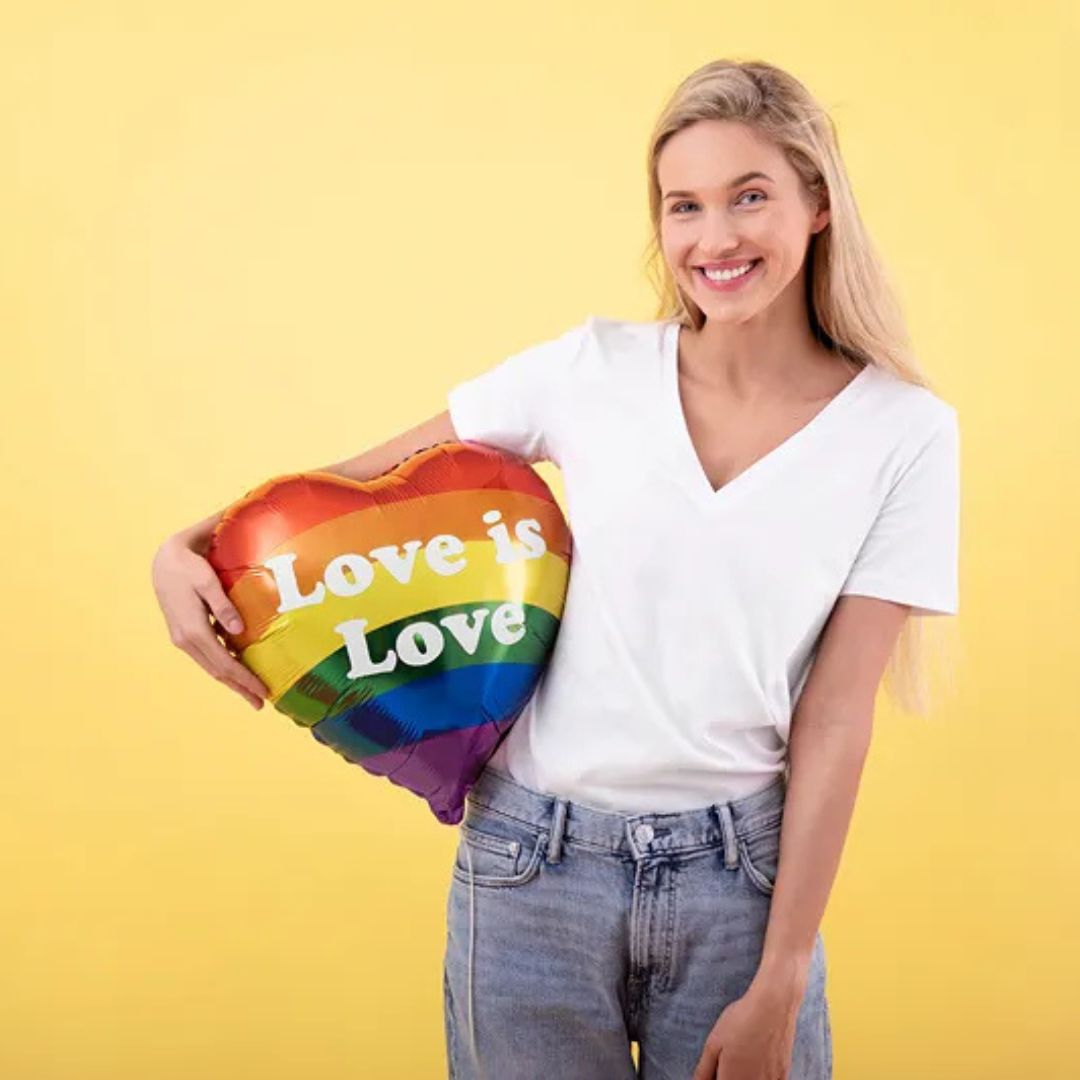 Metallic Heart Balloon "Love is Love" 35 cm - Mixed Colors