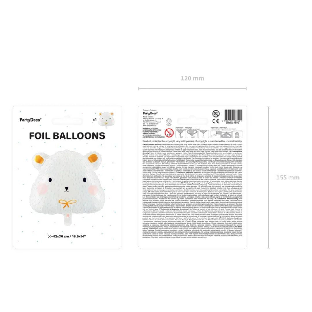 Globo Metálico Oso Polar 51x45 cm - Blanco con Detalles Dorados