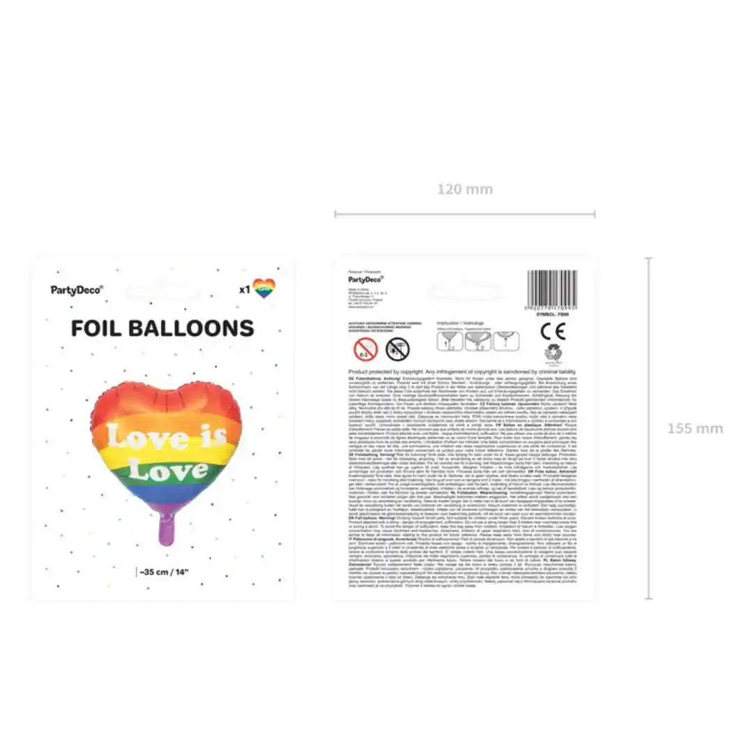 Globo Metálico Corazón "Love is Love" 35 cm - Colores Mixtos - Narosa Sweet Party Barcelona