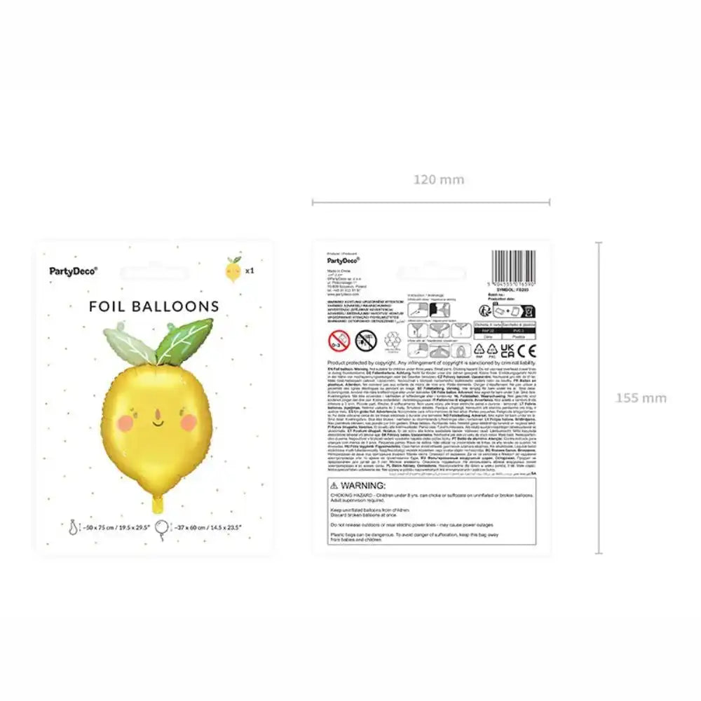 Lemon Metallic Balloon 50x75 cm - Mixed Colors, Suitable for Air and Helium