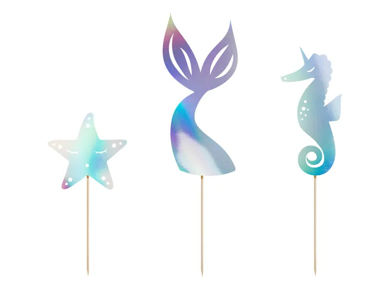 Iridescent Mermaid Cake Toppers - 3 Pieces