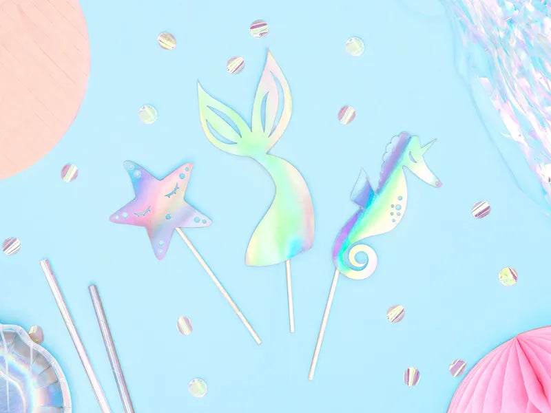 Iridescent Mermaid Cake Toppers - 3 Pieces