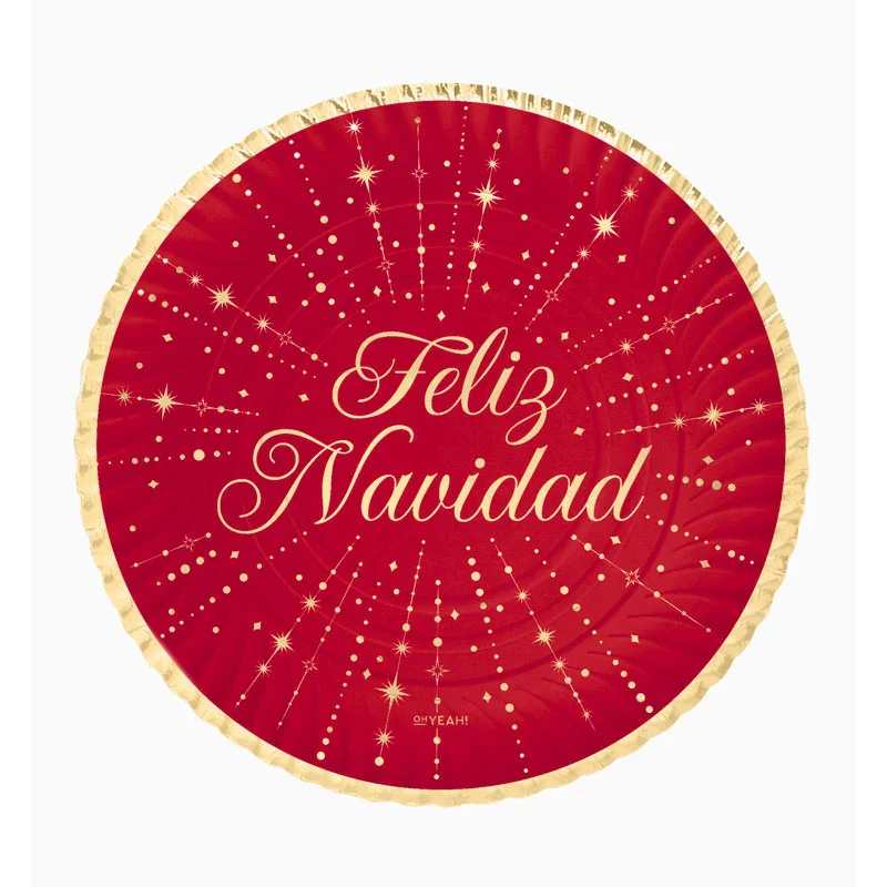 Bandejas Redondas de Cartón Feliz Navidad Rojo Ø 30 cm (2 uds)