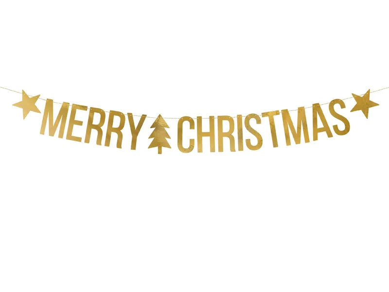 Golden Merry Christmas Banner.