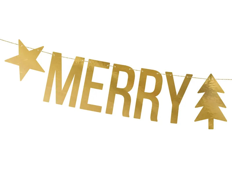 Golden Merry Christmas Banner.