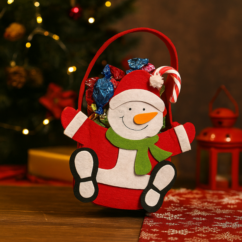 bolsa de tela de muñeco de nieve rellena de dulces