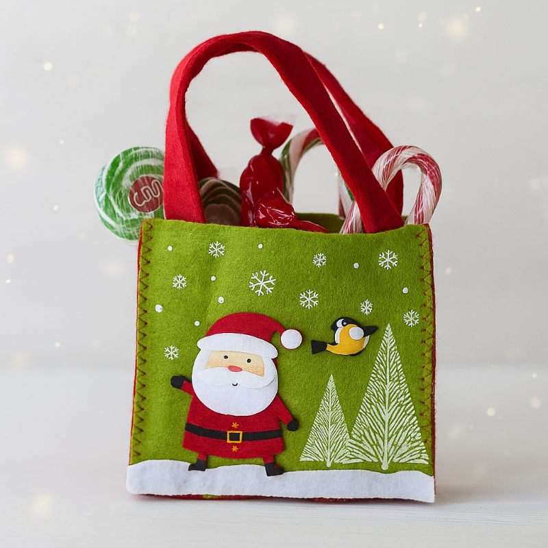 bolsa de tela verde rellena con dulces