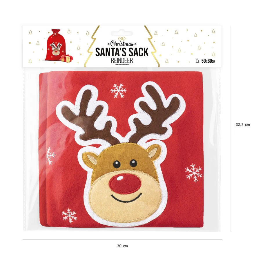 Red Reindeer Christmas Gift Bag 80x50 cm. Festive Packaging