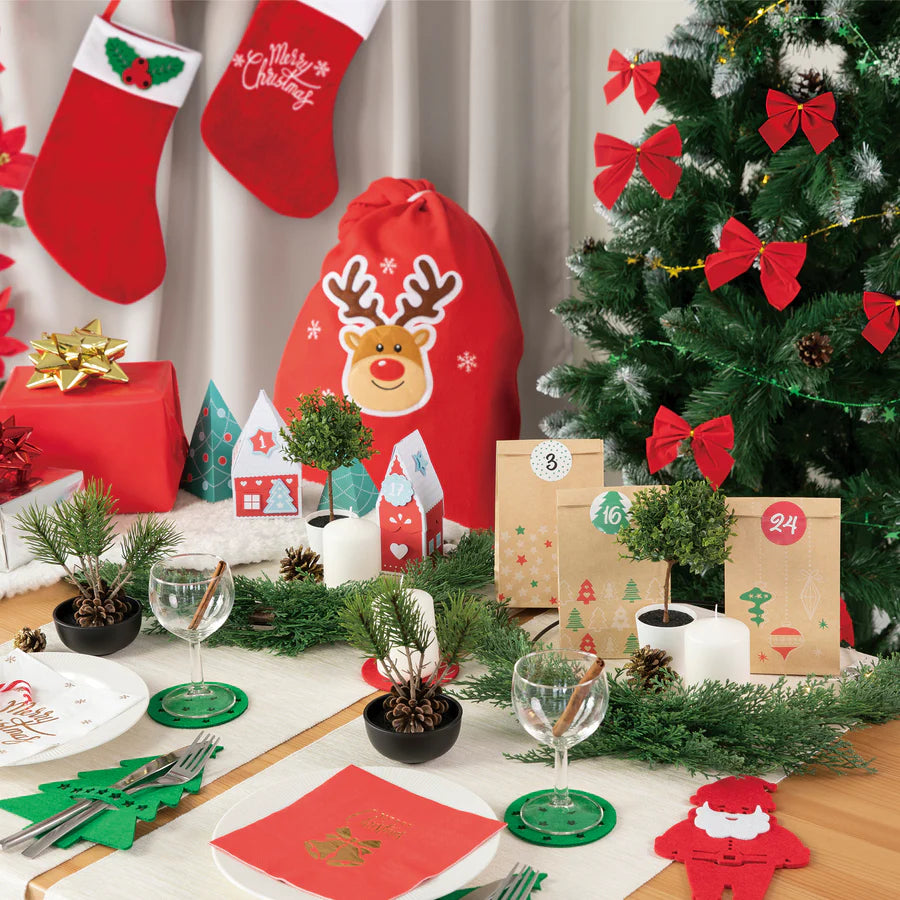 Red Reindeer Christmas Gift Bag 80x50 cm. Festive Packaging