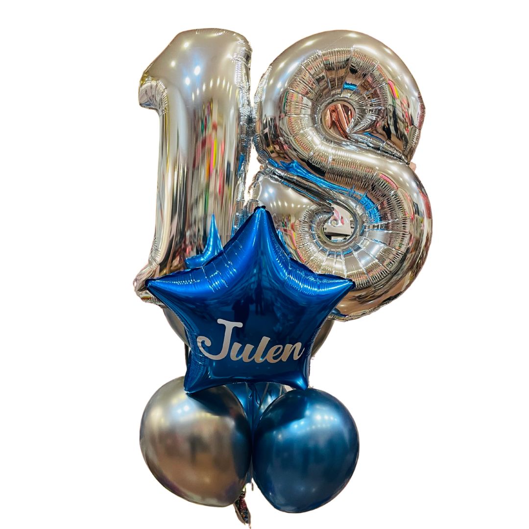 Bouquet Globus Número Metal·litzat 70 cm + 7 Globus Biodegradables – Personalitzable i amb Heli
