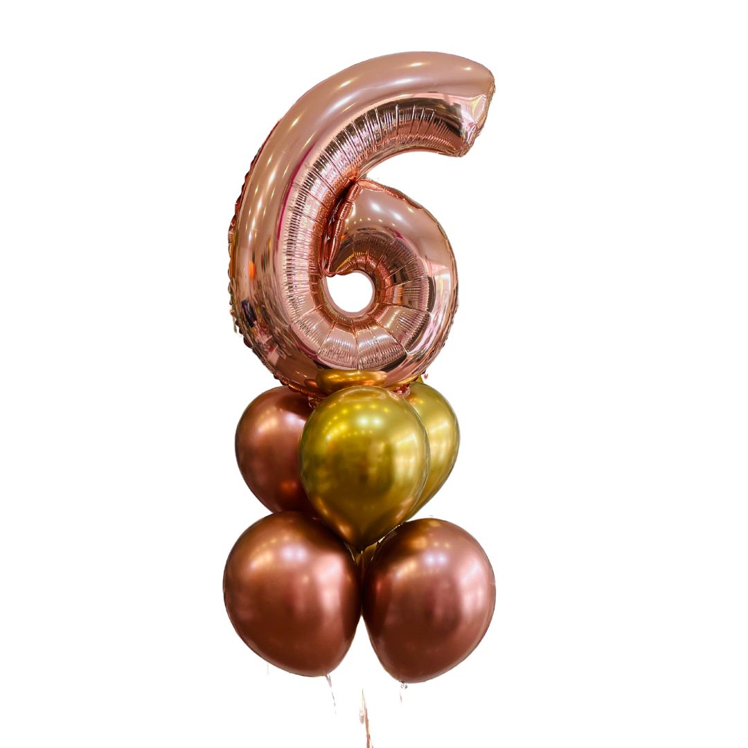 Bouquet Globus Número Metal·litzat 70 cm + 7 Globus Biodegradables – Personalitzable i amb Heli
