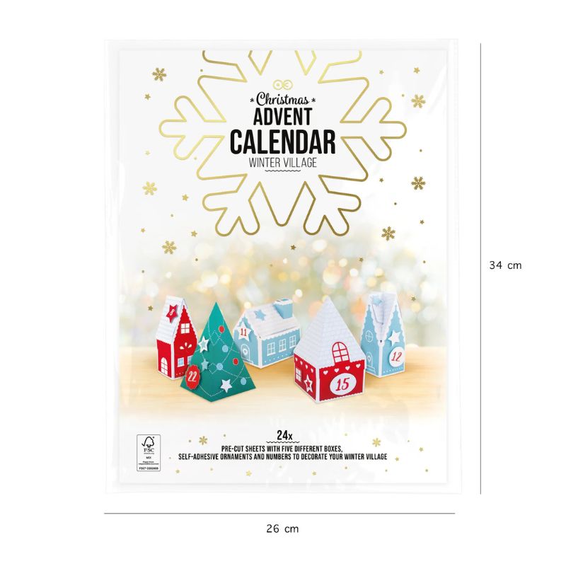 Calendario de Adviento con casas de papel para montar