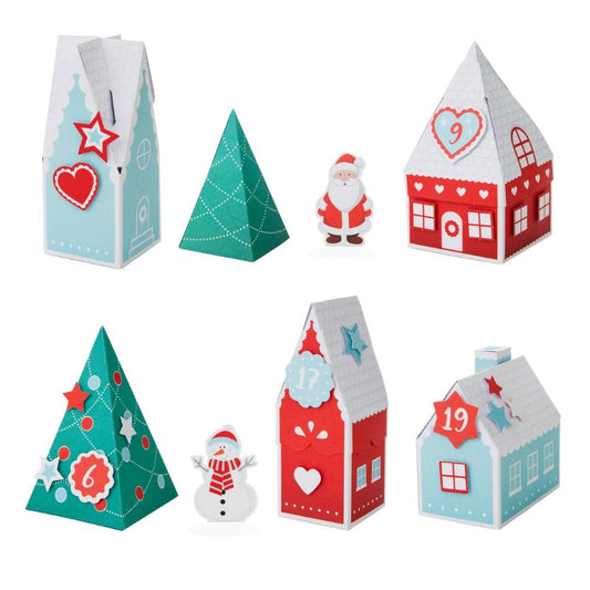 Set de 24 casitas navideñas DIY con números y adhesivos