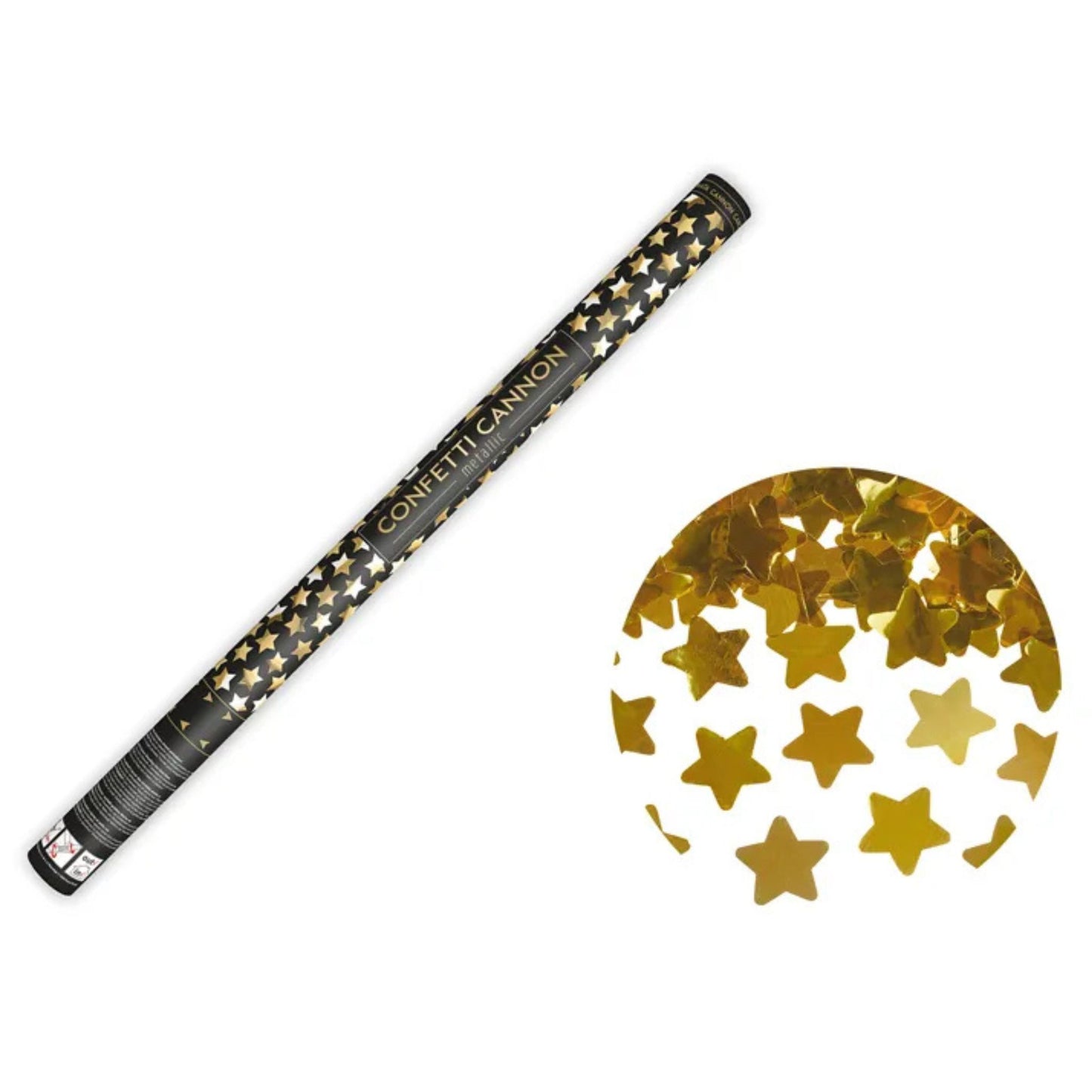 Cañón de Confeti con Estrellas Doradas o Plateadas - 4 Tamaños disponibles