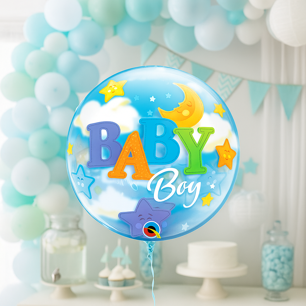 Globus Bombolla Baby Boy Lluna i Estrelles – 56 cm Rodó