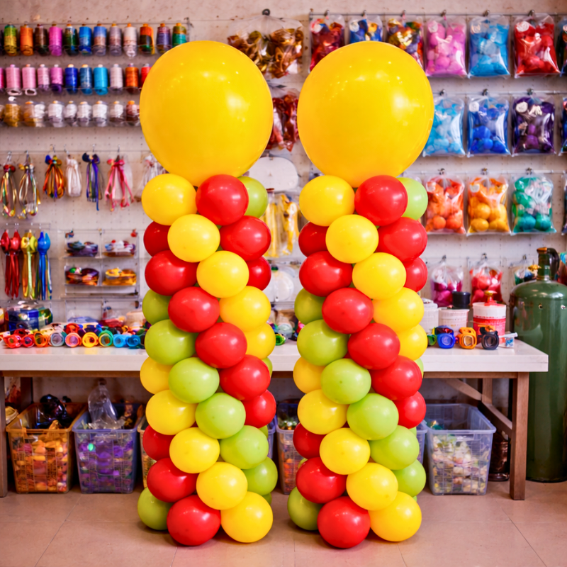 Columna decorativa de globos en tonos elegantes para celebraciones