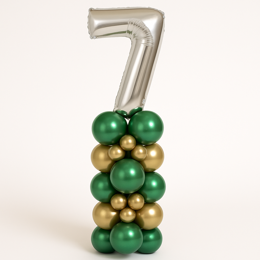 Columna de Globos con Número Metalizada (1,5 m) –Cromada, Sin Helio