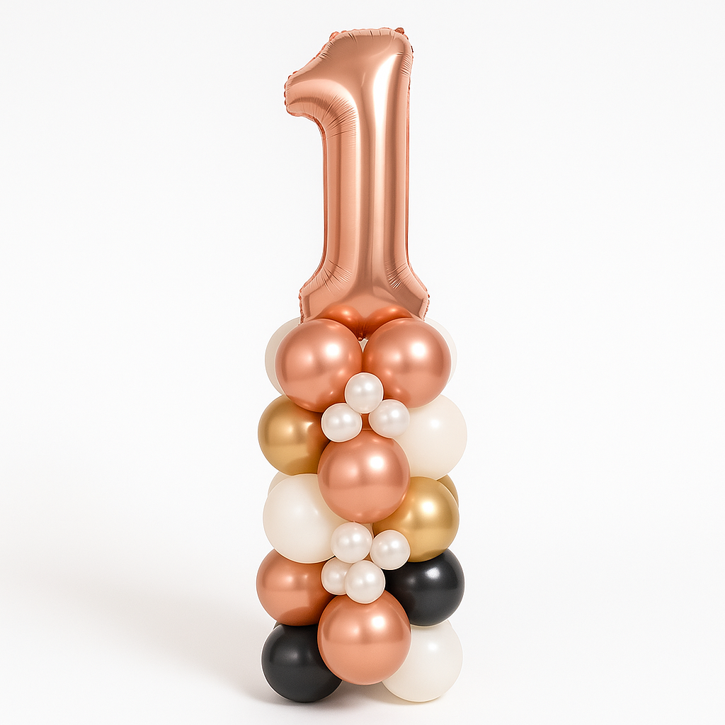 Columna de Globos con Número Metalizada (1,5 m) –Cromada, Sin Helio