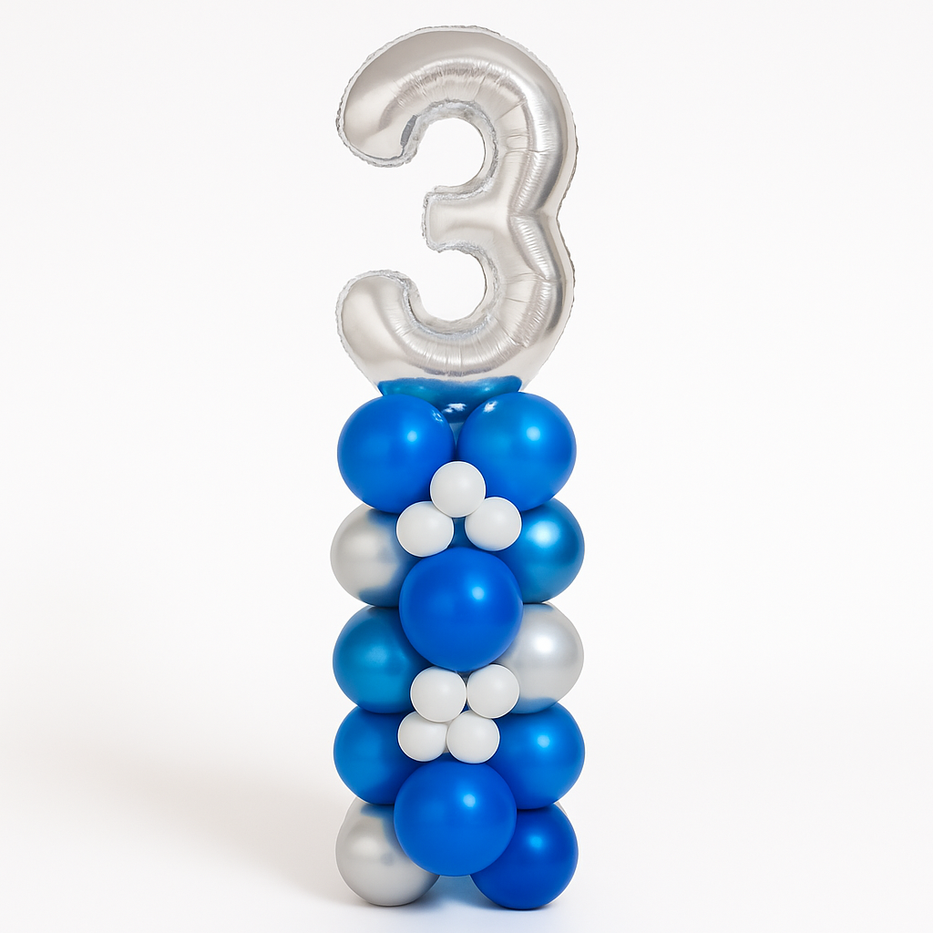 Columna de Globos con Número Metalizada (1,5 m) –Cromada, Sin Helio