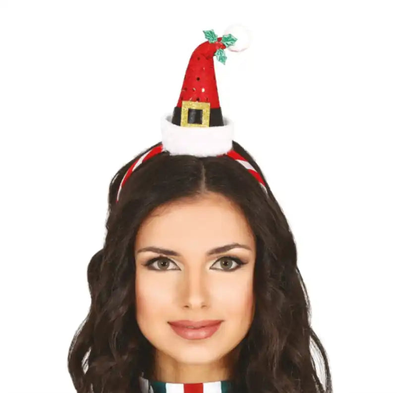 Diadema Mini Gorro Mamá Noel con Muérdago - Narosa Sweet Party Barcelona
