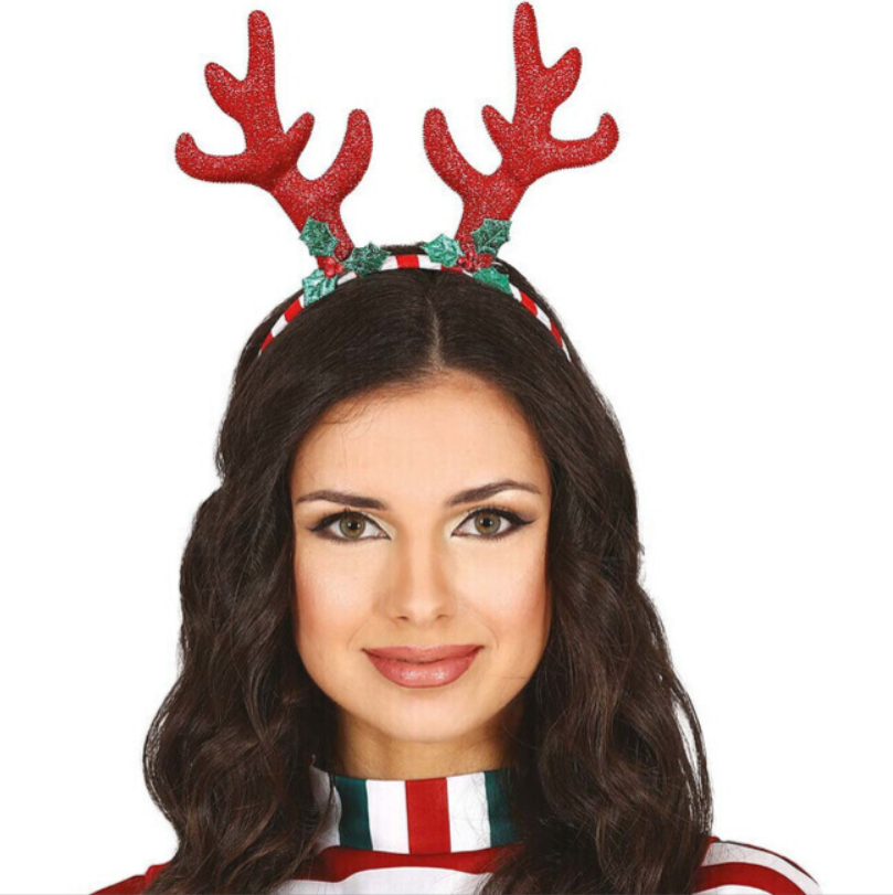 Reindeer Headband with Christmas Colored Antlers