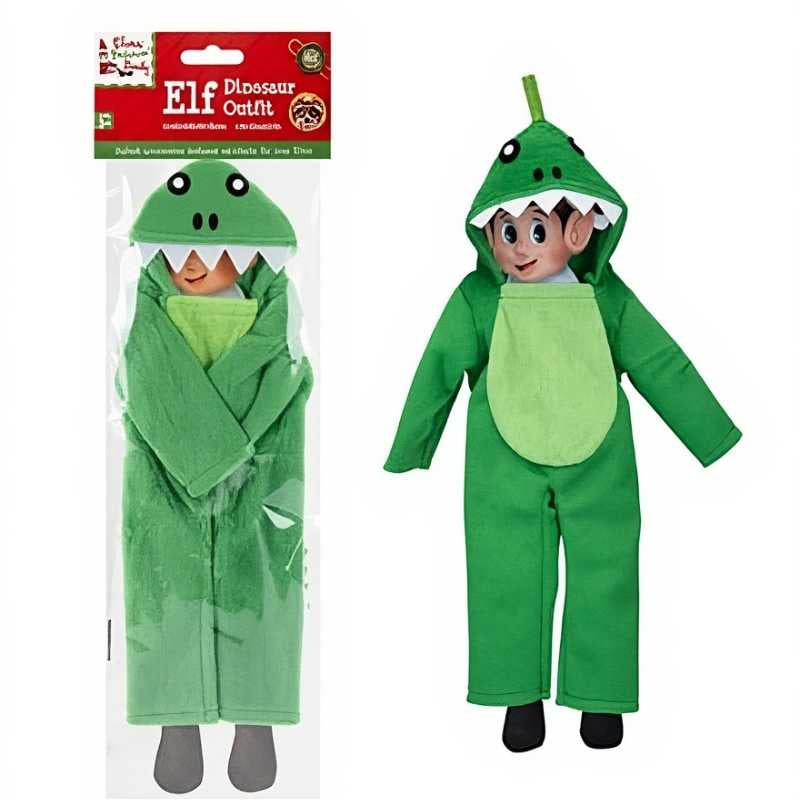 Elfo de Navidad vestido de dinosaurio divertido