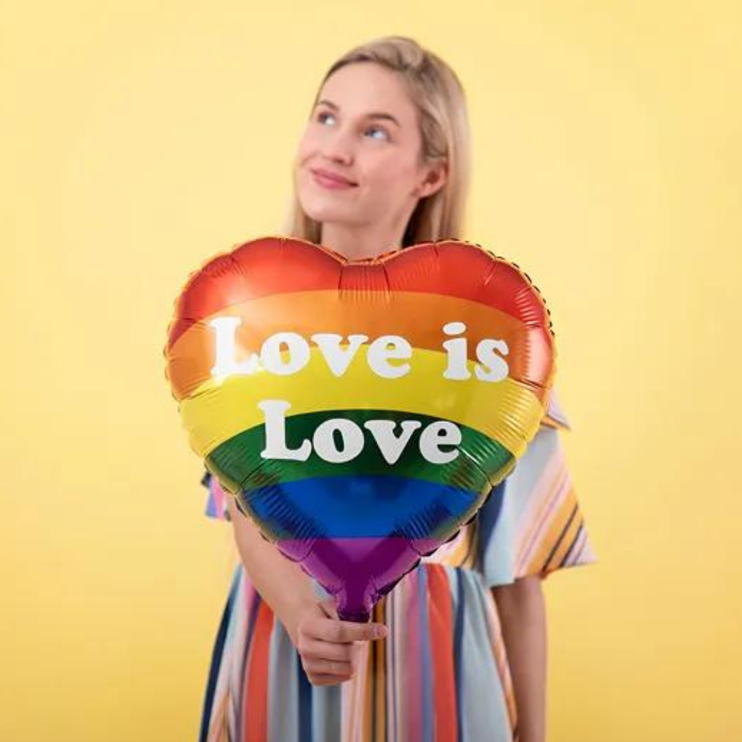 Metallic Heart Balloon "Love is Love" 35 cm - Mixed Colors