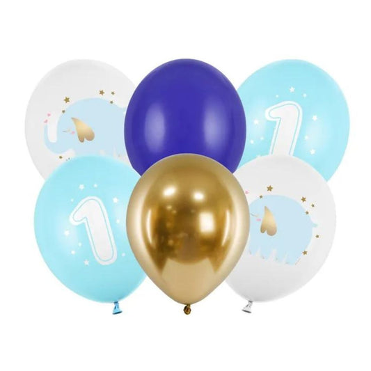 Globos biodegradables Primer Año para cumpleaños infantiles. Azules