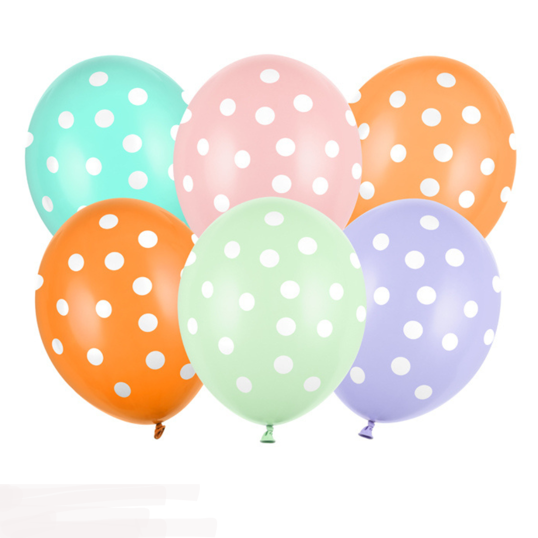 Globos 30 cm con Lunares - Pack de 6, Colores Pastel