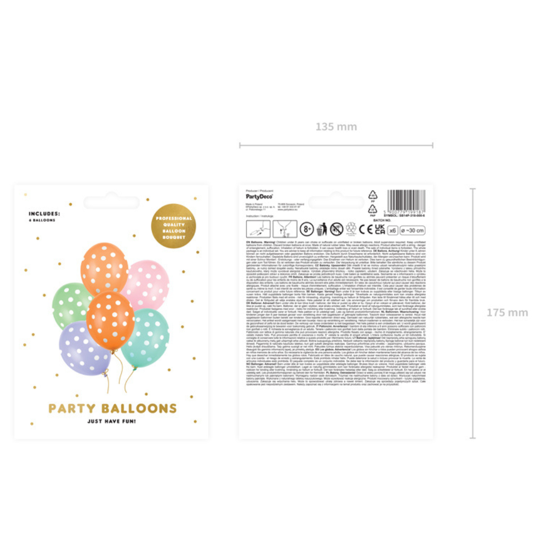 Globos 30 cm con Lunares - Pack de 6, Colores Pastel
