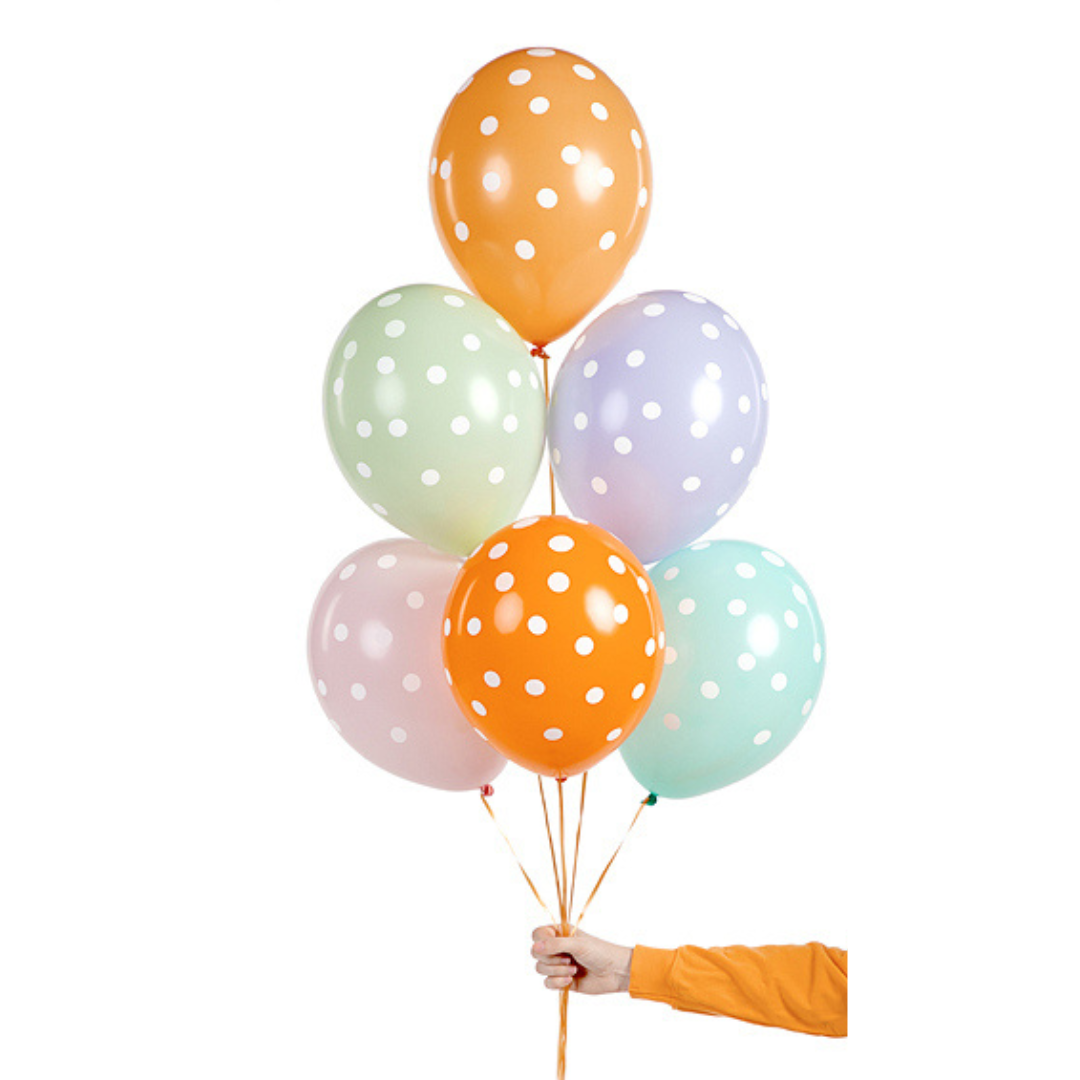 Globos 30 cm con Lunares - Pack de 6, Colores Pastel