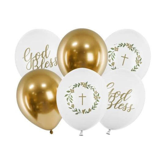 Globos biodegradables God Bless con detalles dorados y oliva