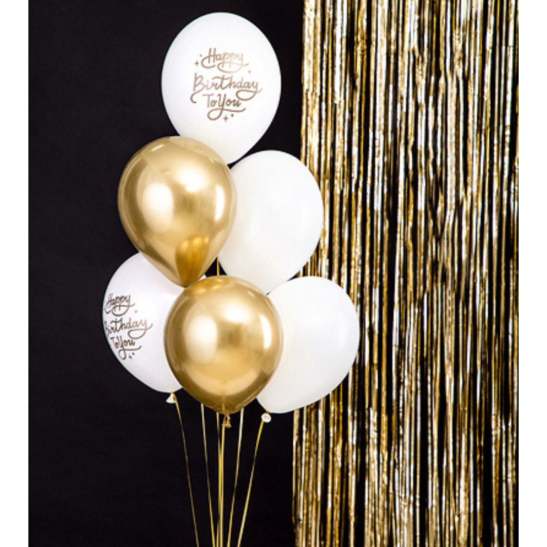 Set de globos biodegradables para cumpleaños elegantes.