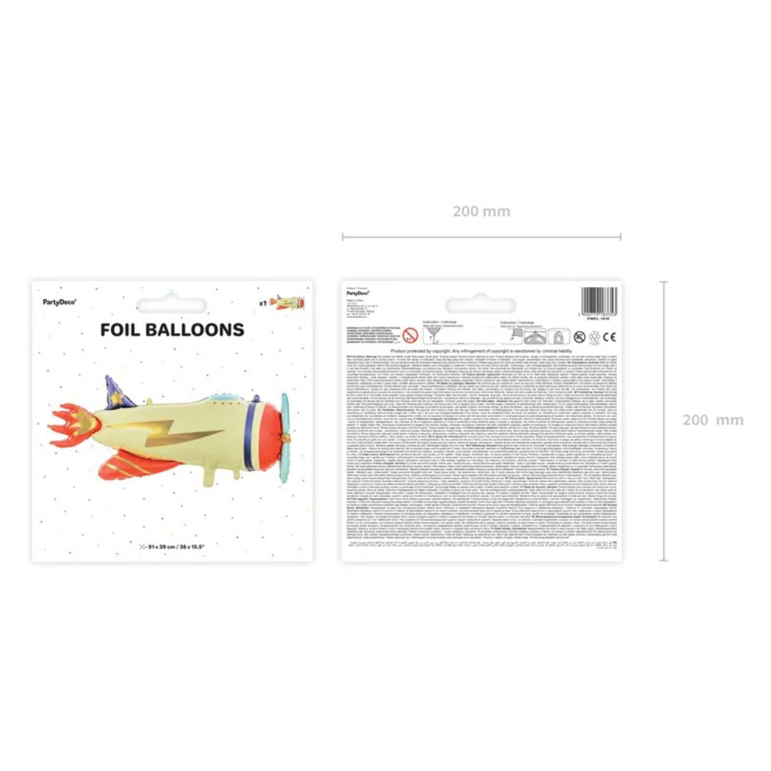 Airplane Foil Balloon 91x39 cm - Mixed Colors, Suitable for Air and Helium