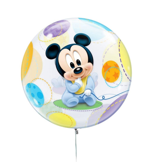 Globo redondo transparente con diseño tierno de Mickey.