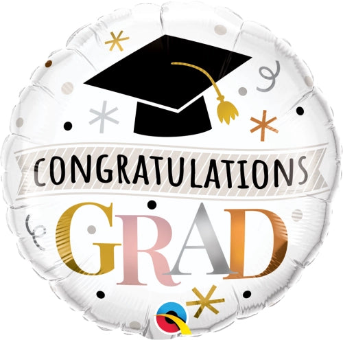 18" Round Foil Balloon Congrats Grad Rose Gold