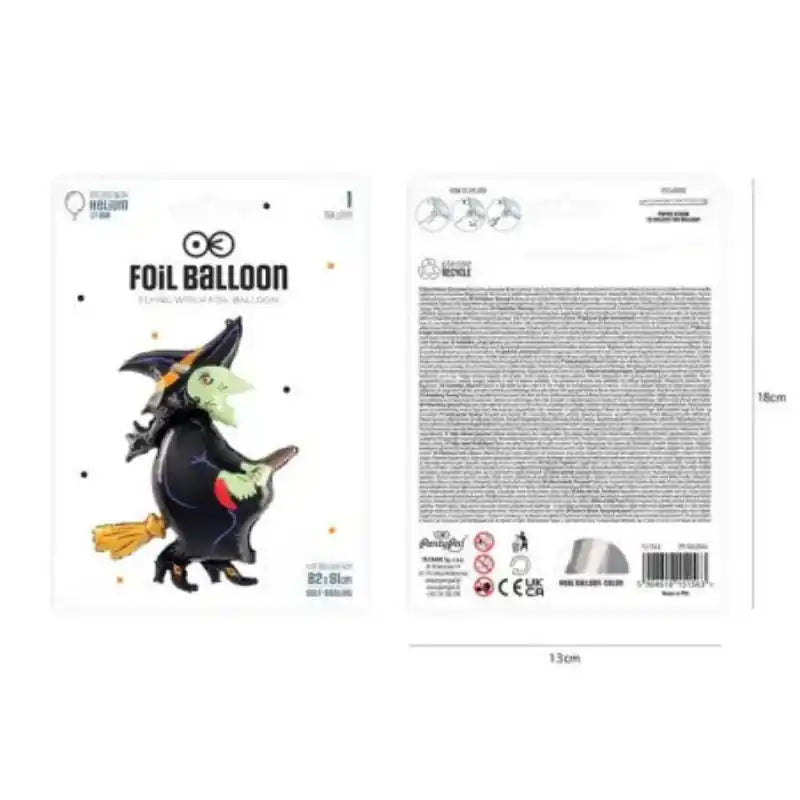 Globo Halloween Bruja Voladora, foil, 91 x 82 cm - Narosa Sweet Party Barcelona