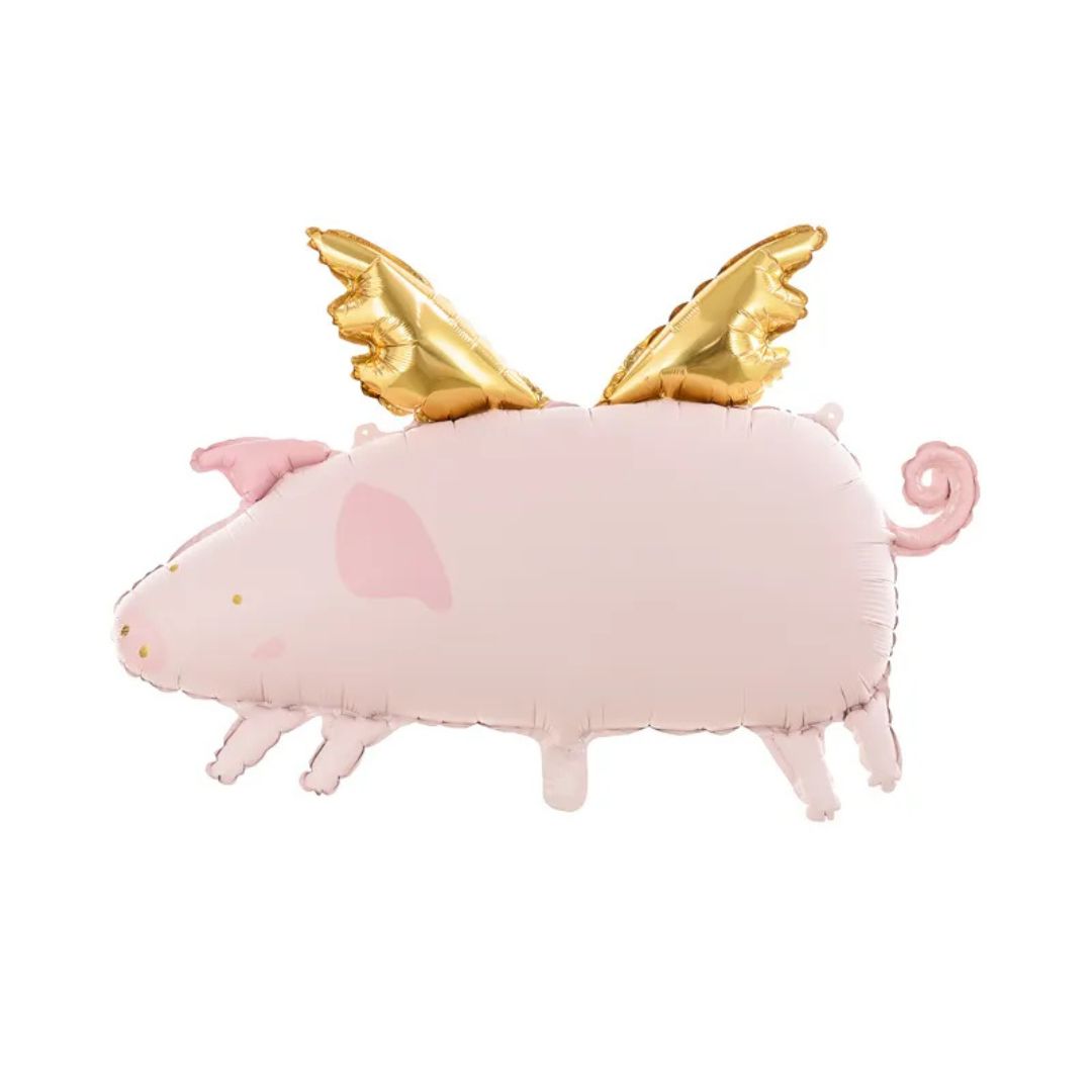 Globo Metálico Cerdito Rosa 70x45 cm - Detalles Dorados, Aire o Helio