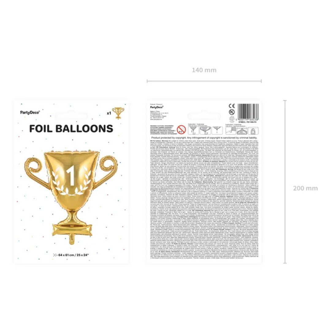 Gold Cup Metallic Balloon 64x61 cm - Shiny with White Details
