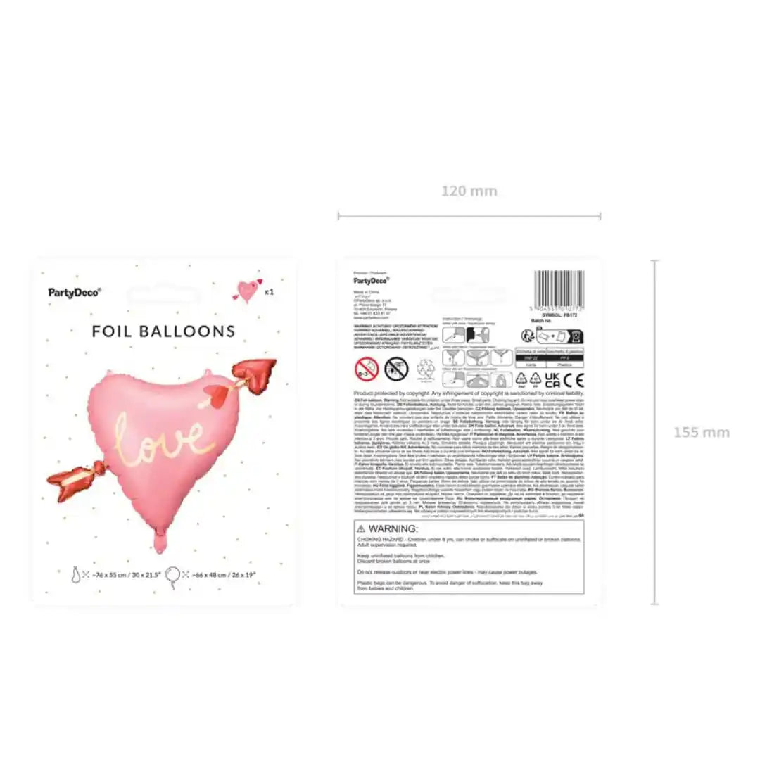 Globo Metálico Corazón con Flecha 66x48 cm - Colores Mixtos, Aire o Helio - Narosa Sweet Party Barcelona