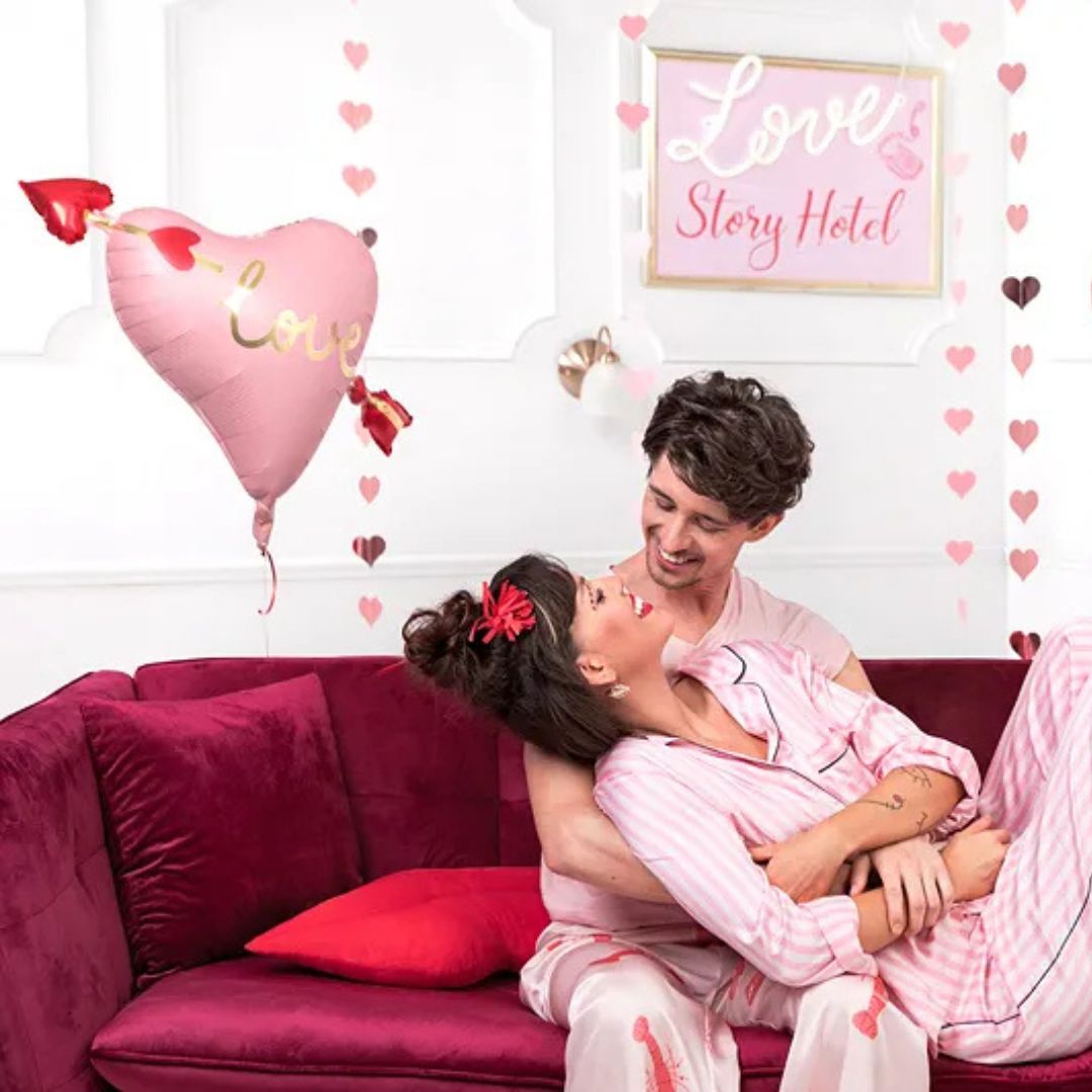 Metallic Heart Balloon with Arrow 66x48 cm - Mixed Colors, Air or Helium