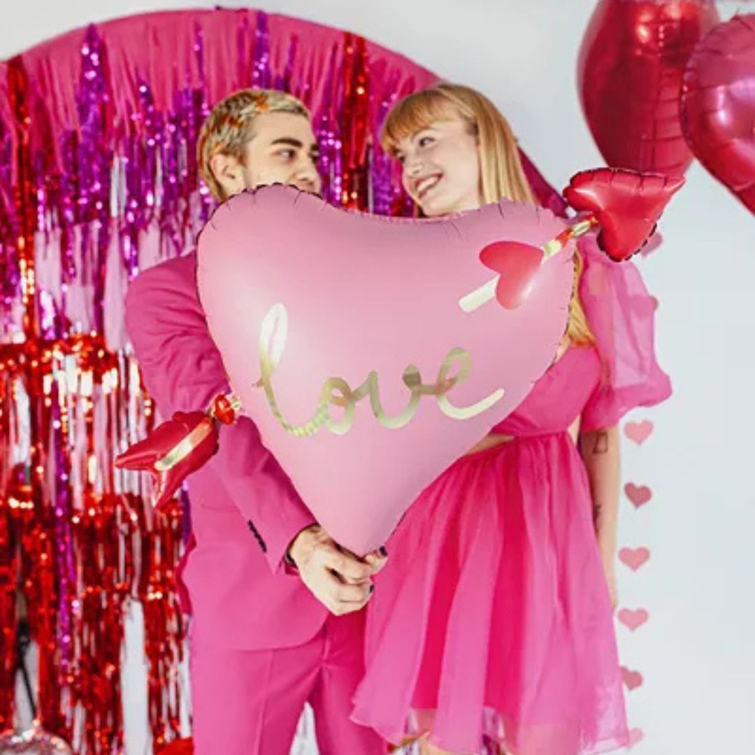 Metallic Heart Balloon with Arrow 66x48 cm - Mixed Colors, Air or Helium