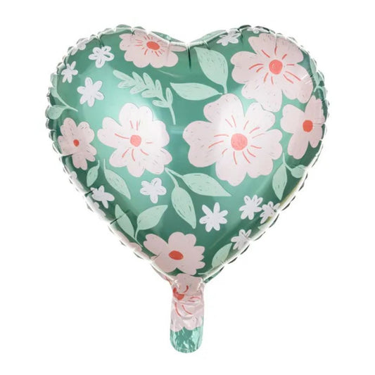 Globo Metálico Corazón con Flores 45 cm - Apto para Aire y Helio
