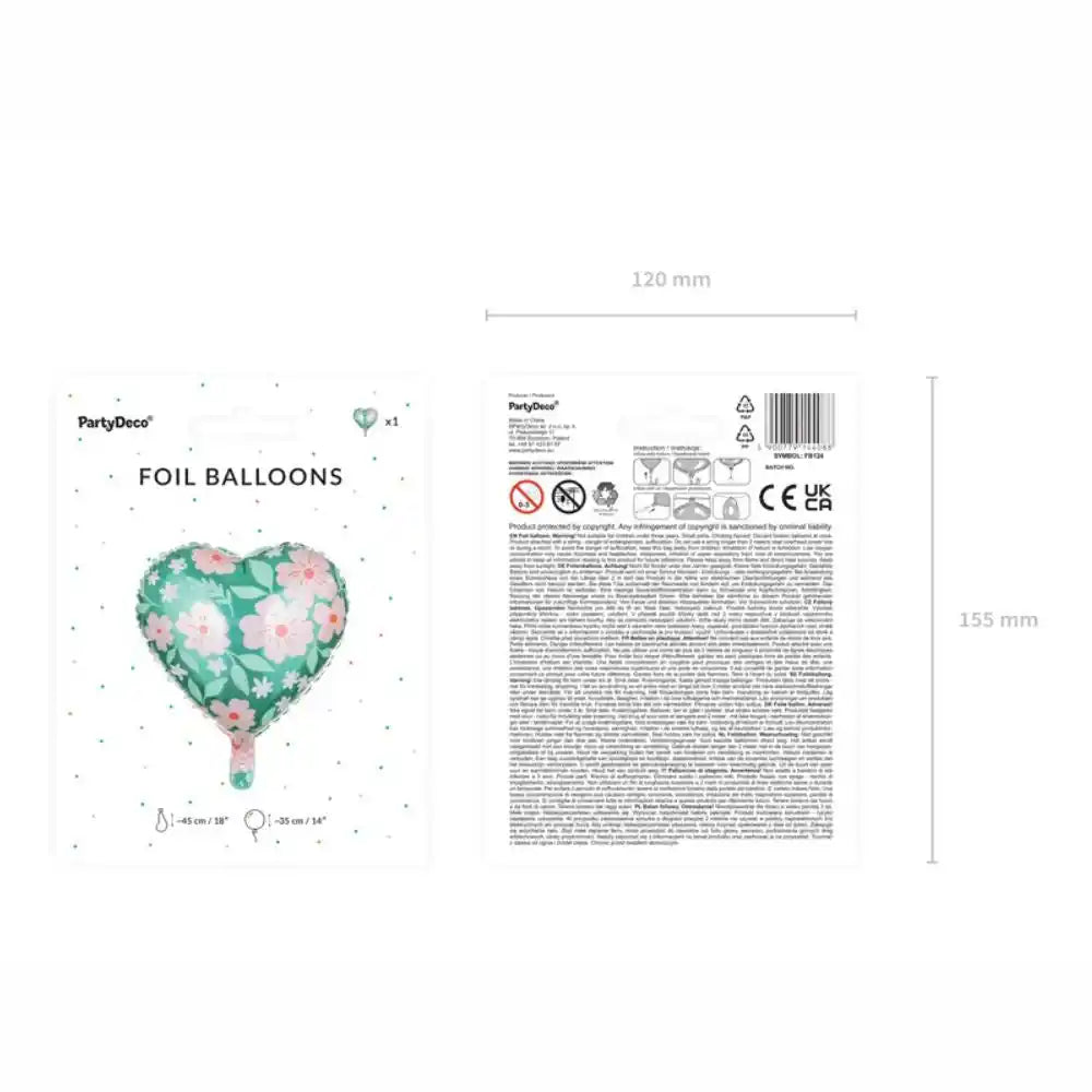 Globo Metálico Corazón con Flores 45 cm - Apto para Aire y Helio - Narosa Sweet Party Barcelona