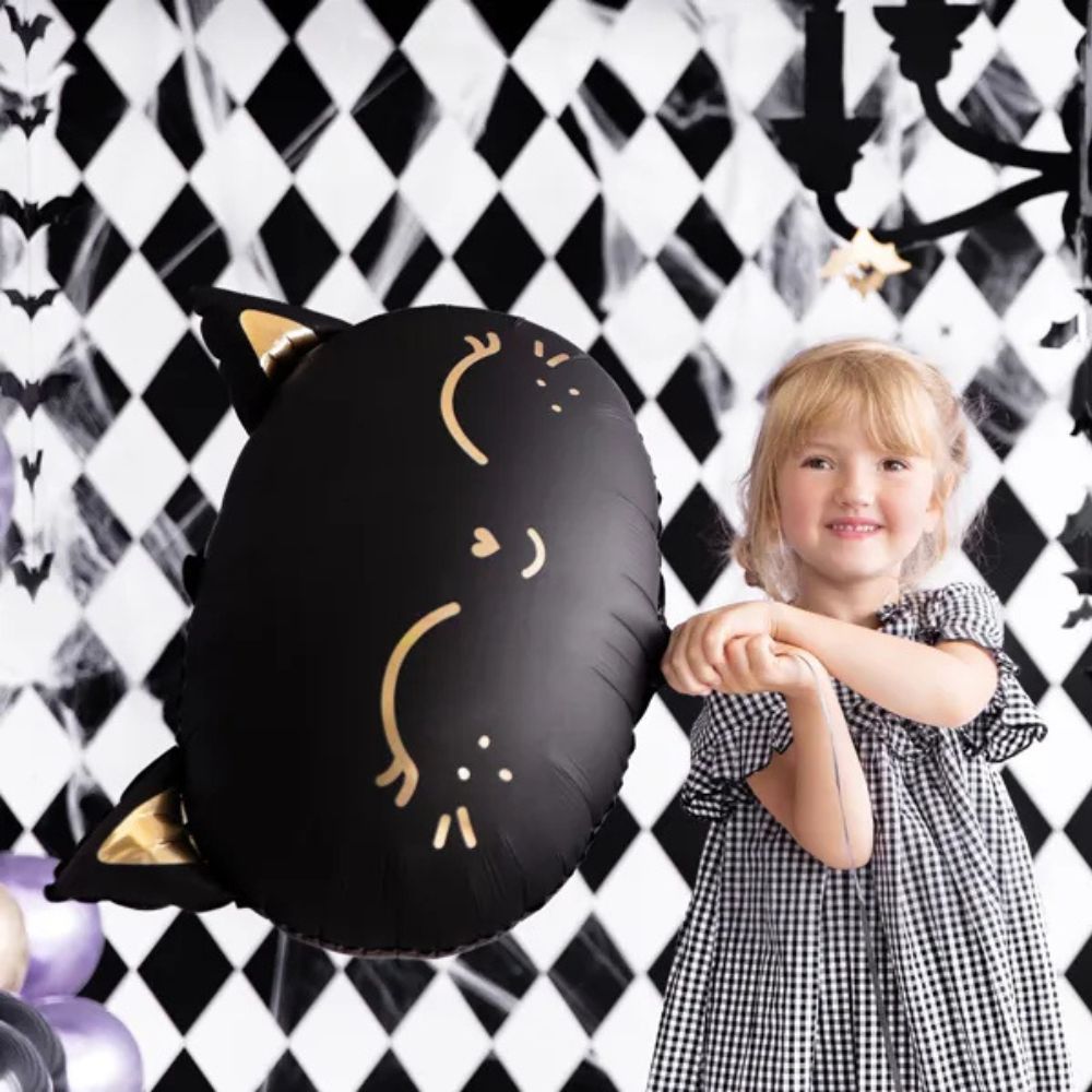 Black Cat Metallic Balloon 48x36 cm with Matte Finish - Suitable for Air and Helium