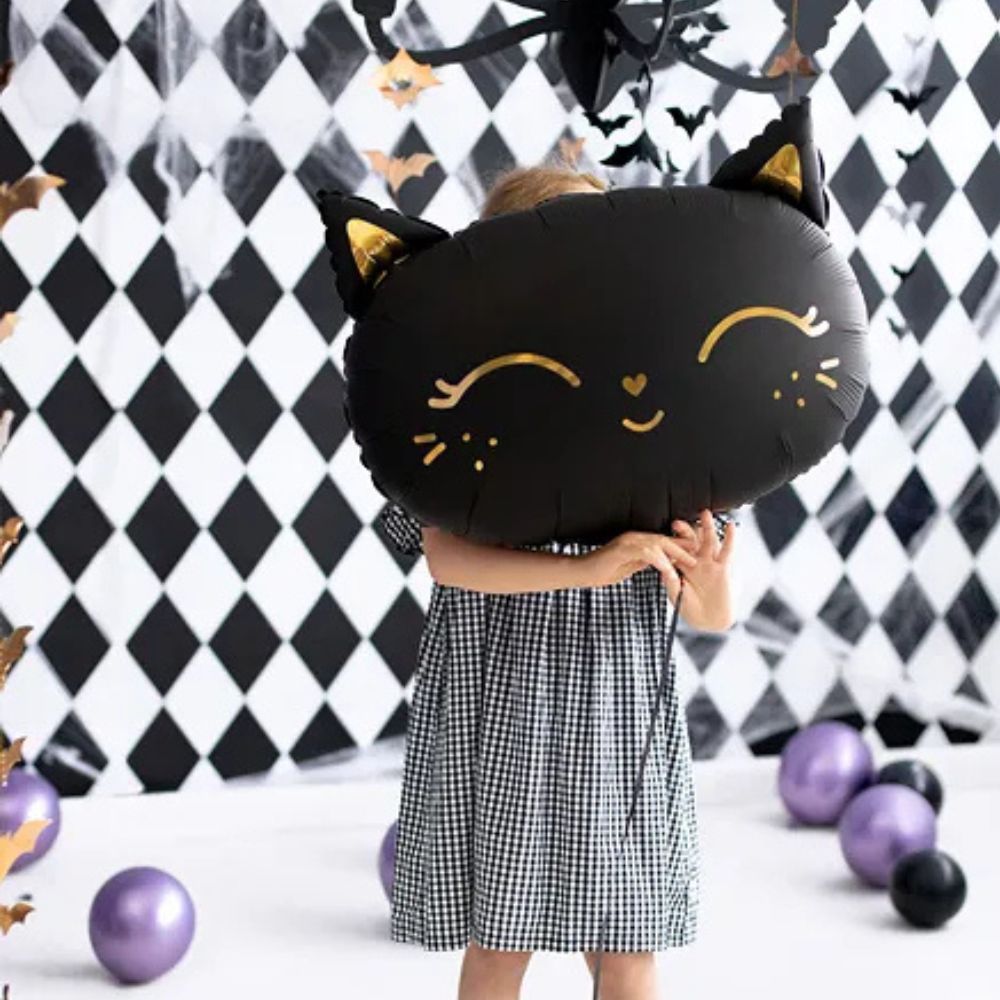 Black Cat Metallic Balloon 48x36 cm with Matte Finish - Suitable for Air and Helium