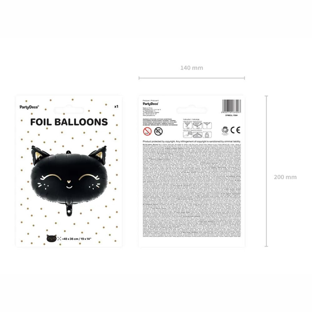Black Cat Metallic Balloon 48x36 cm with Matte Finish - Suitable for Air and Helium