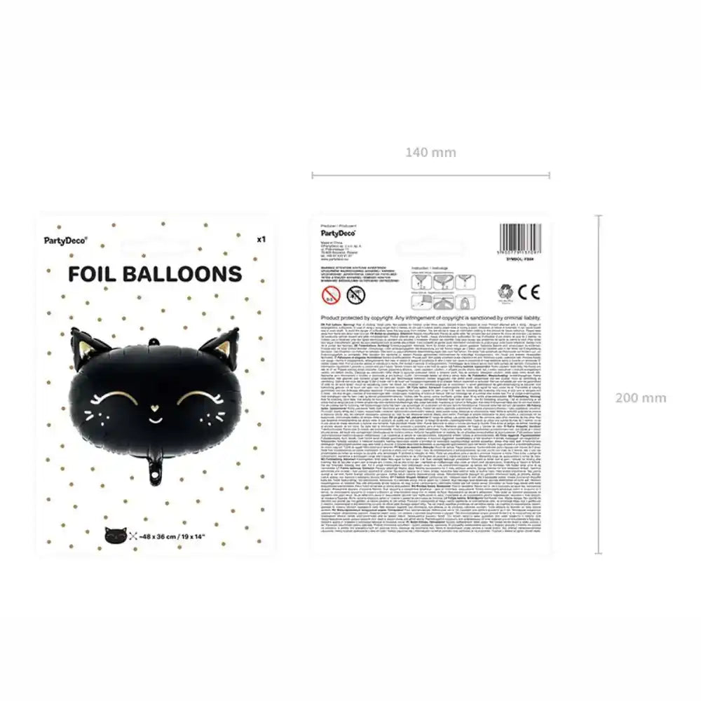 Globo Metálico Gato Negro 48x36 cm con acabado Mate - Apto para Aire y Helio - Narosa Sweet Party Barcelona