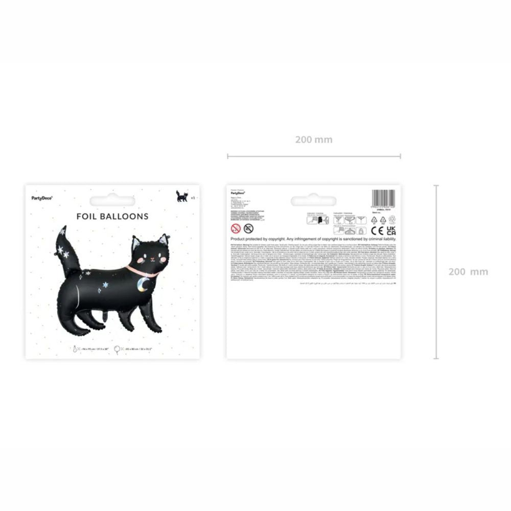 Black Cat Metallic Balloon 96x95 cm - Holographic Finish, Suitable for Helium and Air